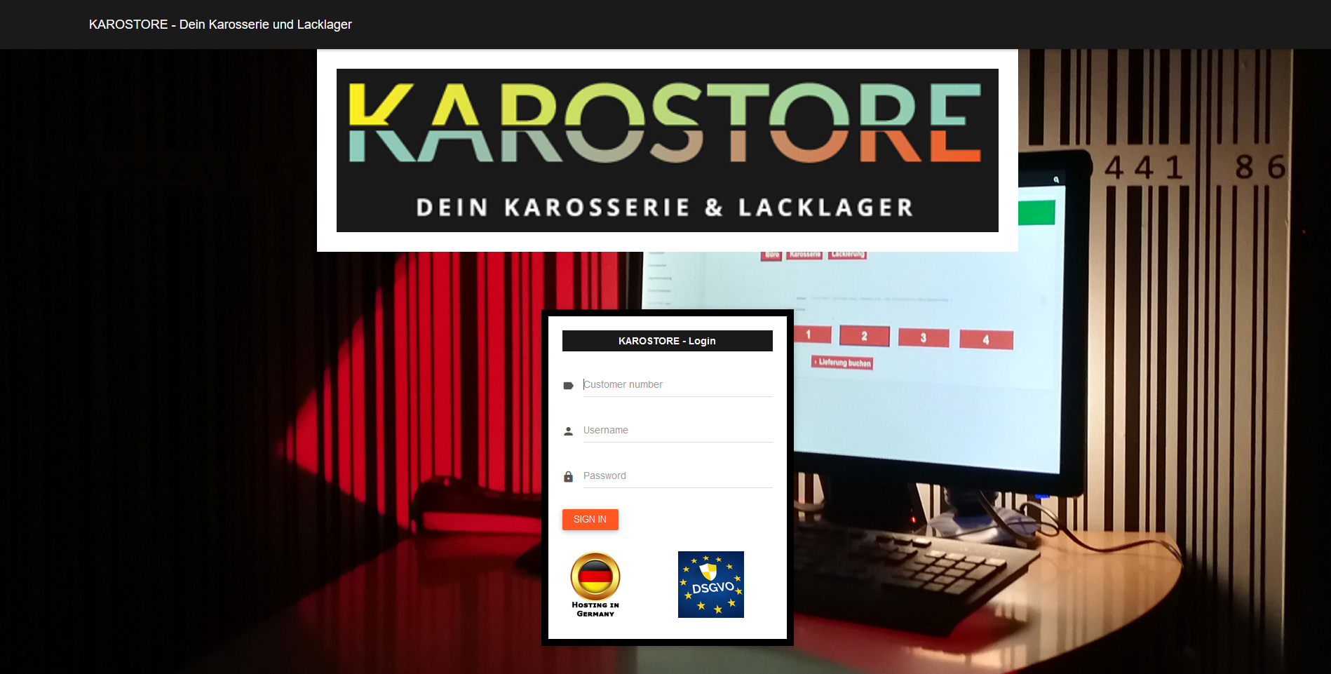 Login Lagerverwaltungssoftware KAROSTORE