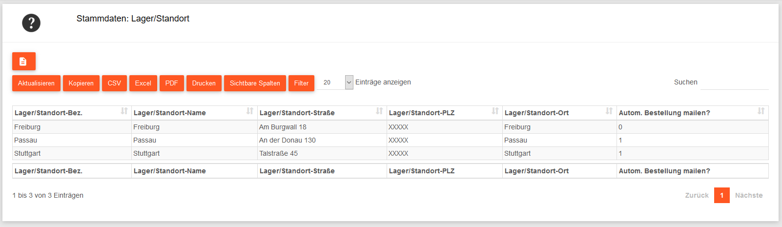 Standort/Filiale/Lager einrichten